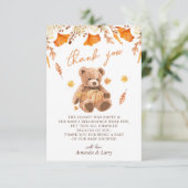 Herfst Teddybeer Baby Shower Bedankkaart (Staand voorkant)
