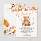 Herfst Teddybeer Baby Shower Bedankkaart (Voorkant / Achterkant)