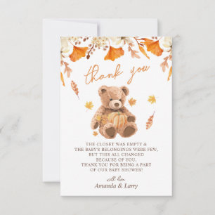 Herfst Teddybeer Baby Shower Bedankkaart