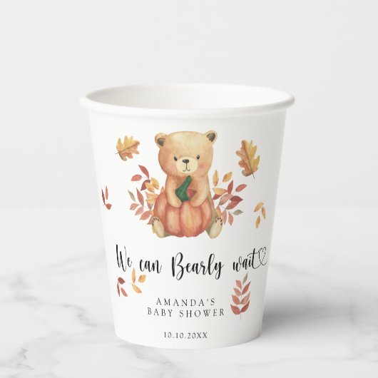 Herfst Teddybeer Baby shower Papieren Bekers (Voorkant)