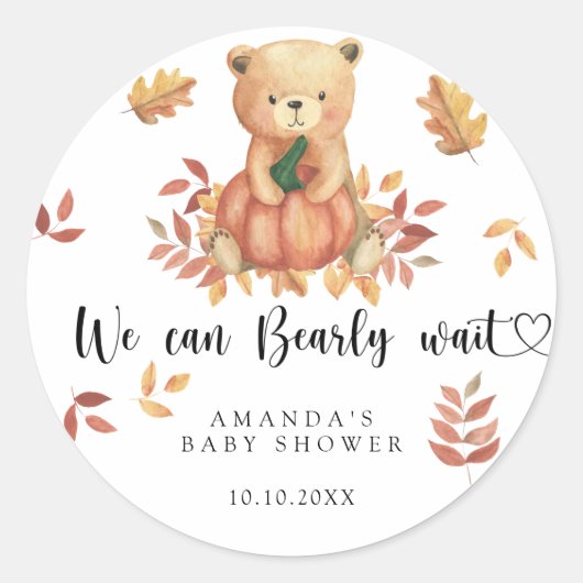 Herfst Teddybeer Baby shower Ronde Sticker (Voorkant)