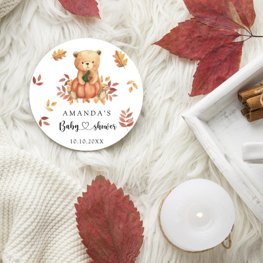 Herfst Teddybeer Baby shower Ronde Sticker