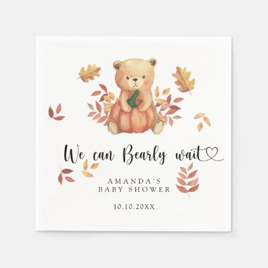 Herfst Teddybeer Baby shower Servet (Voorkant)