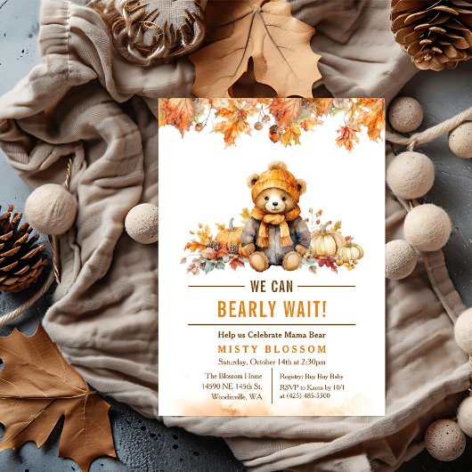 Herfst Teddybeer Babyshower Uitnodiging