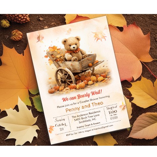 Herfst Teddybeer Babyshower Uitnodiging