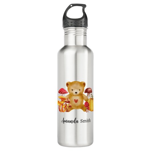 Herfst Teddybeer en Paddestoel Wonderland Waterfles (Voorkant)