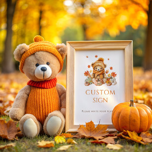 Herfst Teddybeer met pompoen Baby shower Custom Poster