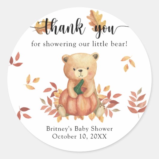 Herfst teddybeer met pompoen dank je ronde sticker (Voorkant)