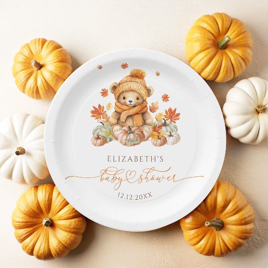Herfst Teddybeer met pompoenen Baby shower Papieren Bordje