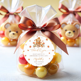 Herfst Teddybeer met pompoenen Baby shower Ronde Sticker