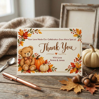 Herfst Teddybeer Pompoen Baby Shower Bedankkaart