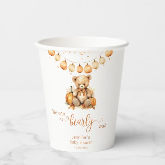 Herfst teddybeer pompoen boho baby shower papieren bekers (Voorkant)