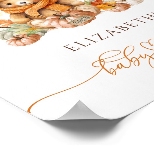 Herfst Teddybeer & pompoenen Baby shower Welkom Poster (Hoek)