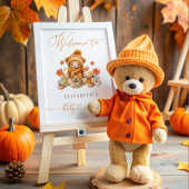 Herfst Teddybeer & pompoenen Baby shower Welkom Poster