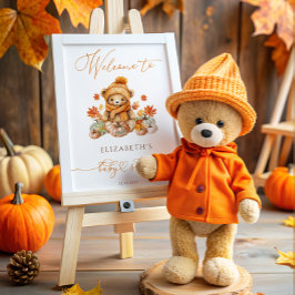 Herfst Teddybeer & pompoenen Baby shower Welkom Poster
