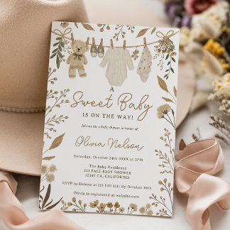 Herfst Teddybeer Waslijn Baby Shower Kaart