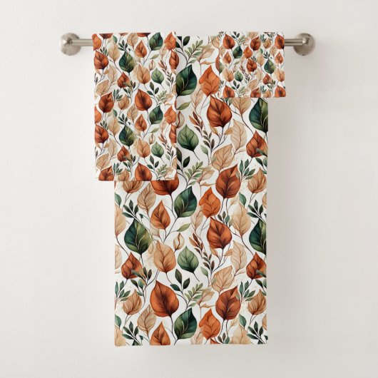Herfst terra cotta en salie bladeren patroon bad handdoek (Insitu)