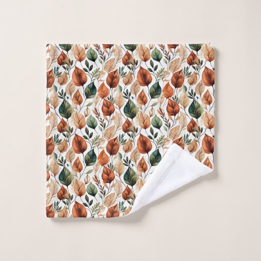 Herfst terra cotta en salie bladeren patroon bad handdoek (Wasdoekje)