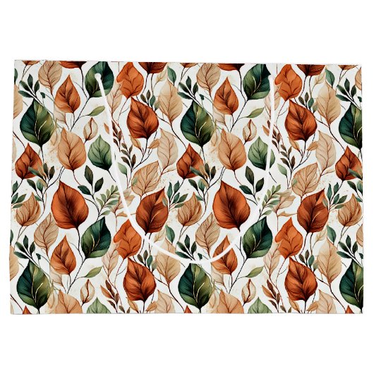 Herfst terra cotta en salie bladeren patroon groot cadeauzakje (Achterkant)