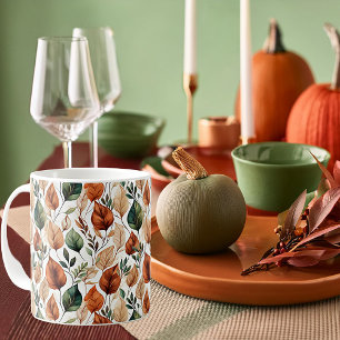 Herfst terra cotta en salie bladeren patroon koffiemok