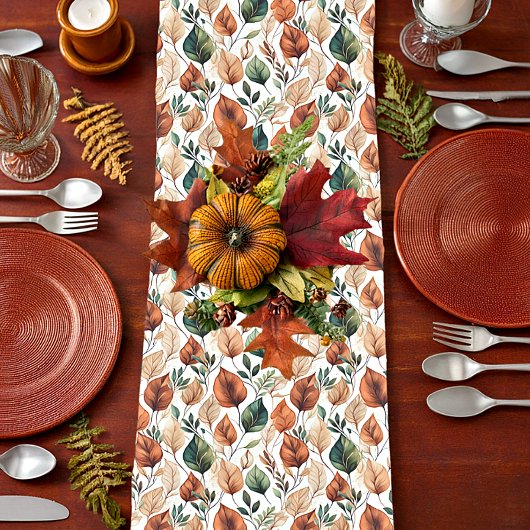 Herfst terra cotta en salie bladeren patroon medium tafelloper