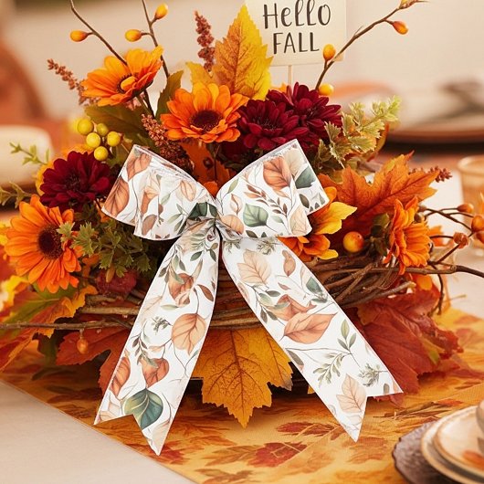 Herfst terra cotta en salie bladeren patroon satijnen lint