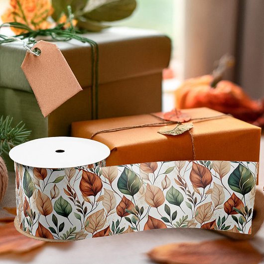 Herfst terra cotta en salie bladeren patroon satijnen lint