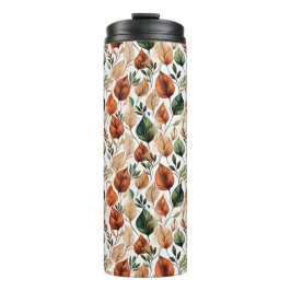 Herfst terra cotta en salie bladeren patroon thermosbeker