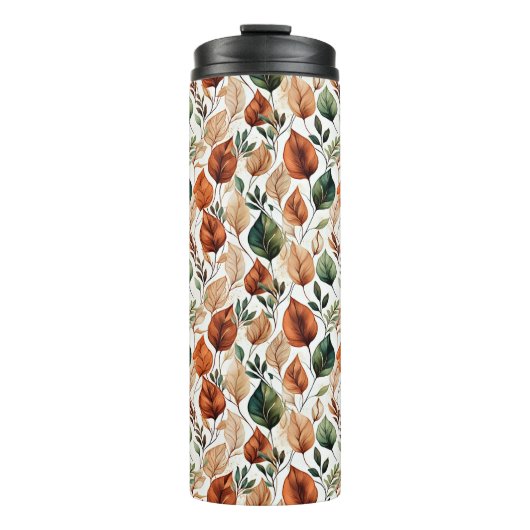 Herfst terra cotta en salie bladeren patroon thermosbeker (Voorkant)