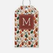 Herfst terra cotta en salie bladeren patroonmonogr cadeaulabel (Voorkant)