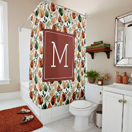 Herfst terra cotta en salie bladeren patroonmonogr douchegordijn