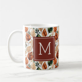 Herfst terra cotta en salie bladeren patroonmonogr koffiemok
