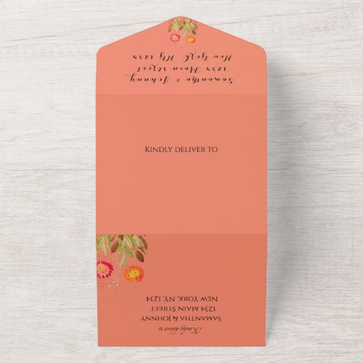 Herfst Terracotta Autumn Oranje Flowers boho Chic All In One Uitnodiging (Buitenkant)