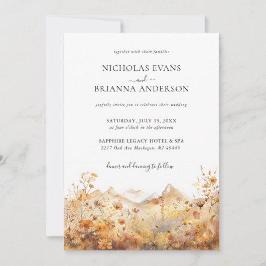 Herfst Terracotta Berg Wilde Bloem Rustieke Bruilo Kaart (Voorkant)