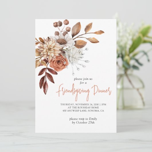 Herfst Terracotta Bisque Floral Friendsgiving Kaart (Staand voorkant)
