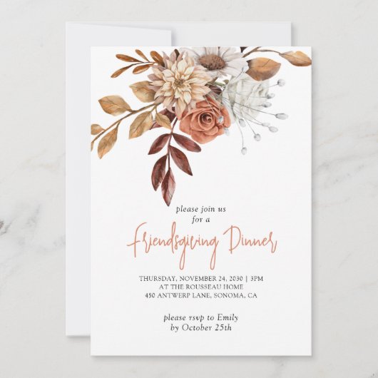 Herfst Terracotta Bisque Floral Friendsgiving Kaart (Voorkant)