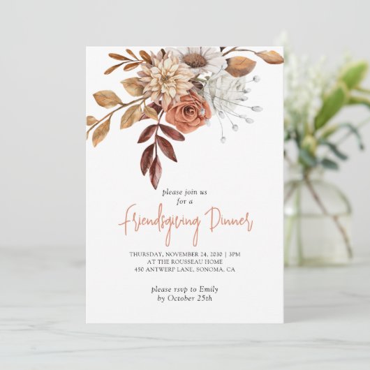 Herfst Terracotta Bisque Floral Friendsgiving Kaart (Staand voorkant)