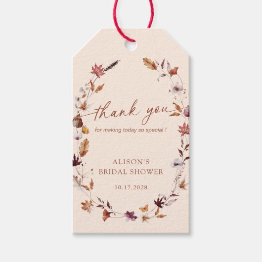 Herfst Terracotta Blad Krans Bruidsdouche Cadeaulabel (Voorkant)
