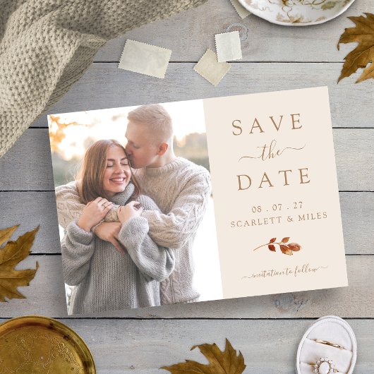 Herfst Terracotta Bladeren Foto Bewaar De Datum Tr Save The Date