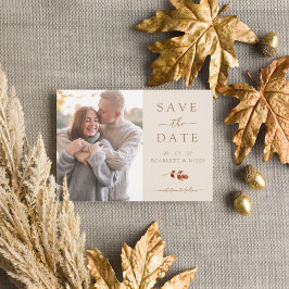Herfst Terracotta Bladeren Foto Save The Date Aankondigingskaart