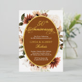 Herfst Terracotta Bloem Bruiloft Jubileum Goud Folie Uitnodiging (Staand Voorkant)
