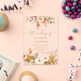 Herfst terracotta bloemen elegante bruiloft acryl uitnodigingen