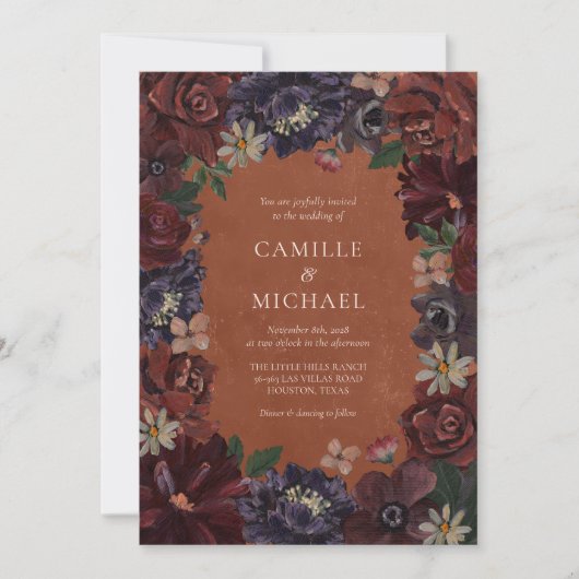 Herfst Terracotta Bloemen Huwelijksuitnodiging Kaart (Voorkant)