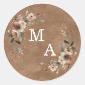 Herfst Terracotta Bloemen Krans Bruiloft Monogram Ronde Sticker (Voorkant)