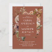 Herfst terracotta bloemenbruiloft QR code details Kaart (Voorkant)