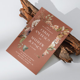 Herfst terracotta bloemenbruiloft QR code details Kaart