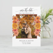 Herfst Terracotta Bloemige Foto Save The Date (Staand voorkant)