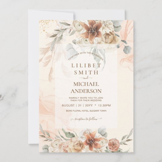 Herfst Terracotta Bloemige Pampas Gras BRUILOFT (Voorkant)