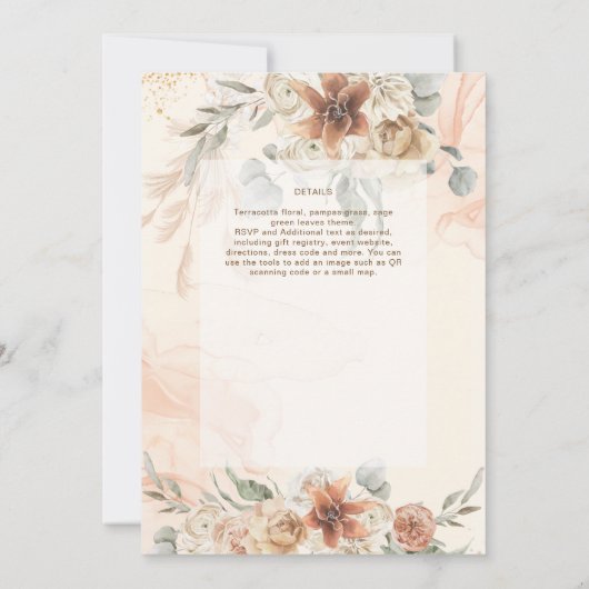 Herfst Terracotta Bloemige Pampas Gras BRUILOFT (Achterkant)