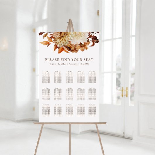 Herfst Terracotta Bloemige Trouw Zittijd Chart Poster